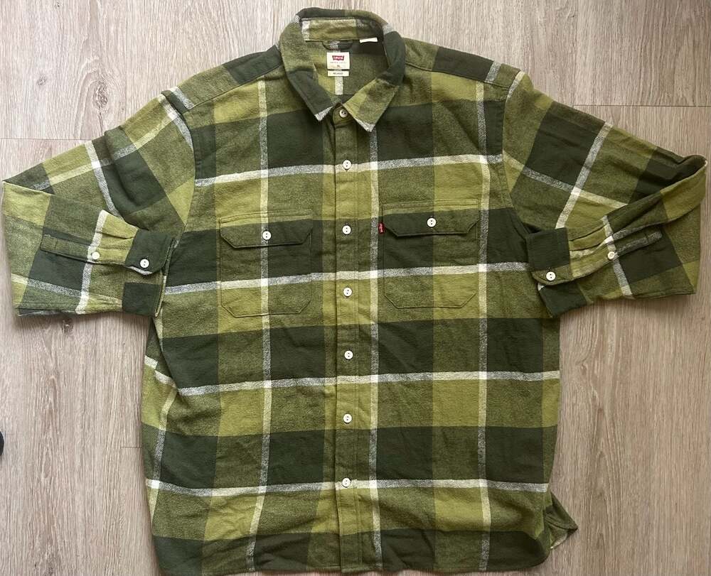 Levi's Jackson Worker Green Plaid Relaxed Fit Flannel Button Down Shirt XL